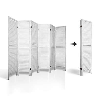 6 Panel Room Divider Privacy Screen Foldable Wood Stand White
