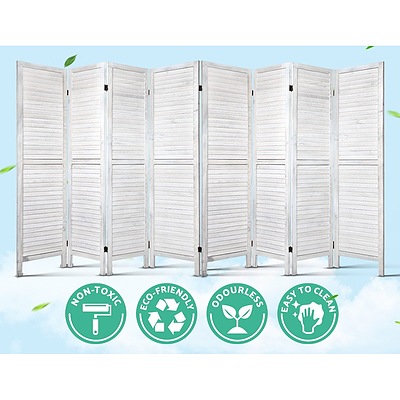 Room Divider Screen 8 Panel Privacy Wood Dividers Stand Bed Timber White - Brand New - Free Shipping