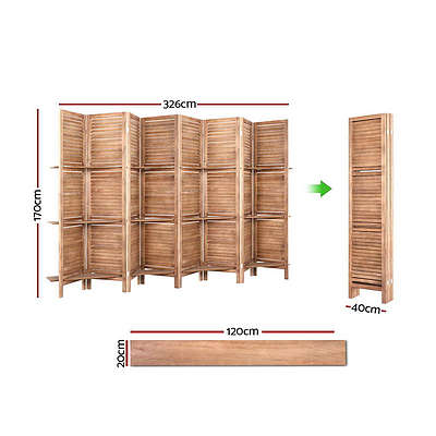 Room Divider Screen 8 Panel Privacy Dividers Shelf Wooden Timber Stand - Brand New - Free Shipping