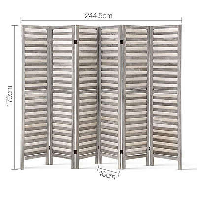 6 Panel Room Divider Privacy Screen Foldable Wood Stand Grey - Brand New - Free Shipping