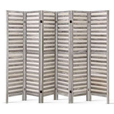 6 Panel Room Divider Privacy Screen Foldable Wood Stand Grey - Brand New - Free Shipping