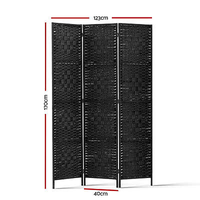 3 Panel Room Divider Privacy Screen Rattan Woven Wood Stand Black - Brand New - Free Shipping