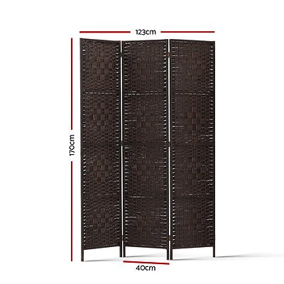3 Panel Room Divider Privacy Screen Rattan Woven Wood Stand Brown - Brand New - Free Shipping