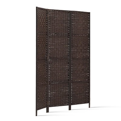 3 Panel Room Divider Privacy Screen Rattan Woven Wood Stand Brown - Brand New - Free Shipping