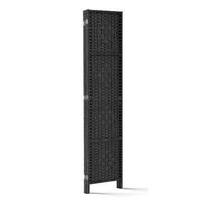 4 Panel Room Divider Privacy Screen Rattan Woven Wood Stand Black - Brand New - Free Shipping