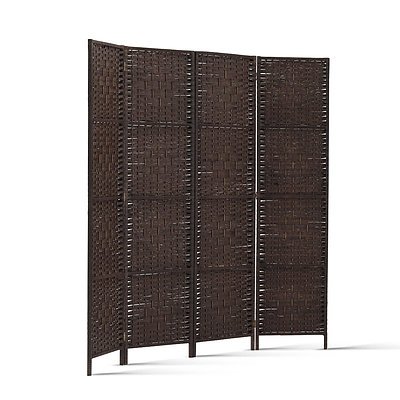 4 Panel Room Divider Privacy Screen Rattan Woven Wood Stand Brown - Brand New - Free Shipping