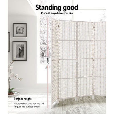 4 Panels Room Divider Screen Privacy Rattan Timber Fold Woven Stand White - Brand New - Free Shipping