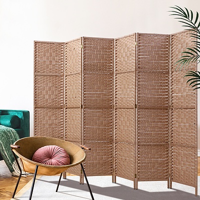 6 Panel Room Divider Screen Privacy Rattan Timber Foldable Dividers Stand Hand Woven - Brand New - Free Shipping
