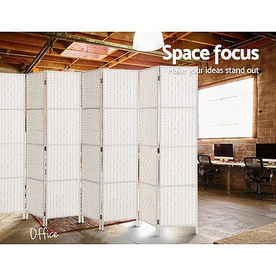 8 Panels Room Divider Screen Privacy Rattan Timber Fold Woven Stand White - Brand New - Free Shipping