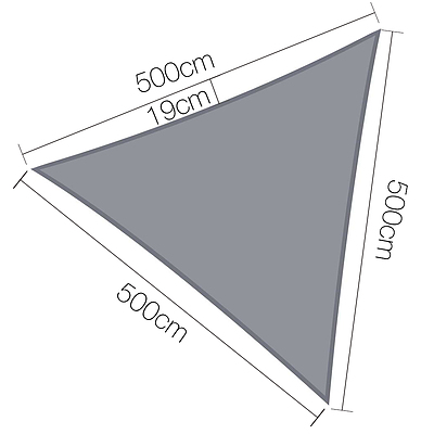 Instahut 5 x 5 x 5m Triangle Shade Sail Cloth - Grey - Brand New - Free Shipping