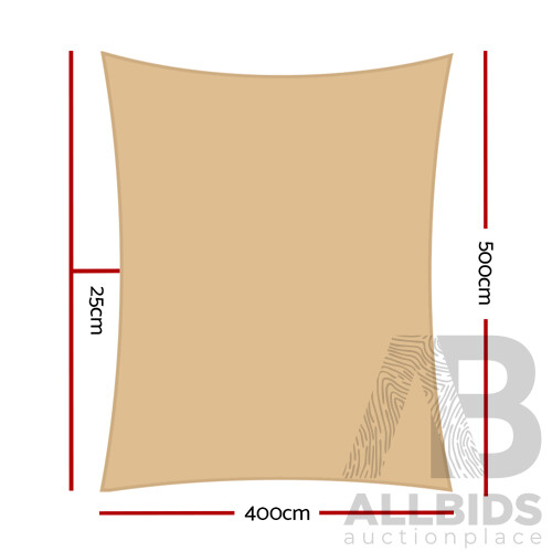 4 x 5m Waterproof Rectangle Shade Sail Cloth - Sand Beige - Brand New - Free Shipping