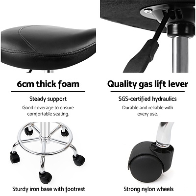 set of 2 SADDLE Salon Stool Black PU Swivel Barber Hair Dress Chair Hydraulic Lift