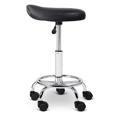set of 2 SADDLE Salon Stool Black PU Swivel Barber Hair Dress Chair Hydraulic Lift