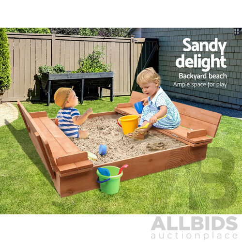 Wooden Outdoor Sandpit Set - Natural Wood - Brand New - Free Shipping