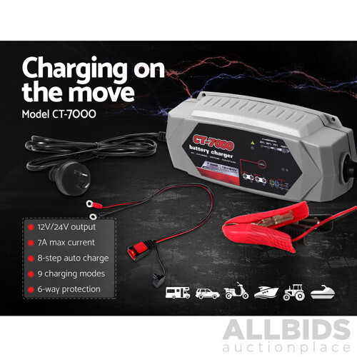 Smart Battery Charger 7A 12V 24V Automatic SLA AGM Car Truck Boat Motorcycle Caravan - Brand New - Free Shipping