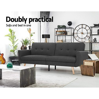 Sofa Bed Lounge Set Couch Futon 3 Seater Fabric Reliner 197cm Dark Grey