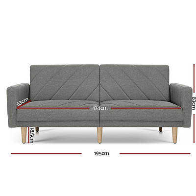 1950mm 3 Seater Sofa Bed Recliner Lounge Couch Futon Grey Fabric