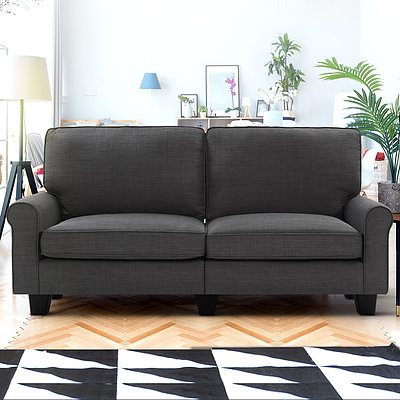 1780mm 3 Seater Sofa Suite Lounger Couch Fabric Dark Grey