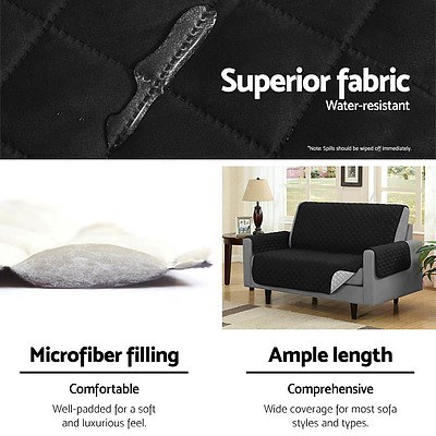 Sofa Cover Quilted Couch Covers Protector Slipcovers 1 Seater Black - Brand New - Free Shipping