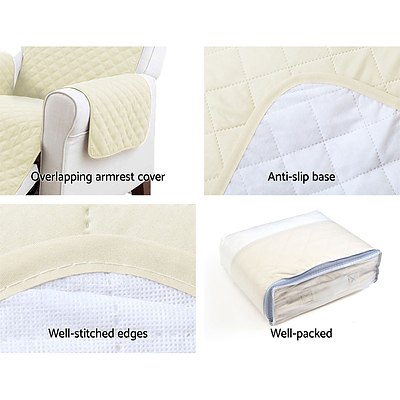 Sofa Cover Quilted Couch Covers Protector Slipcovers 1 Seater Khaki - Brand New - Free Shipping