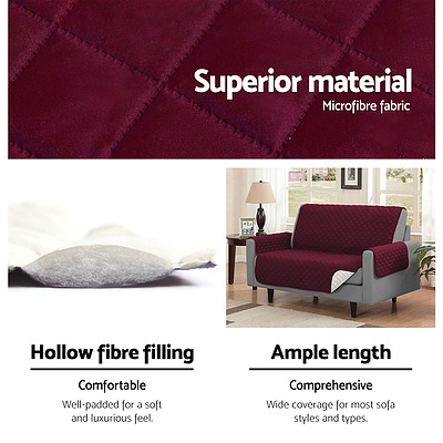 Sofa Cover Quilted Couch Covers Protector Slipcovers 1 Seater Burgundy - Brand New - Free Shipping
