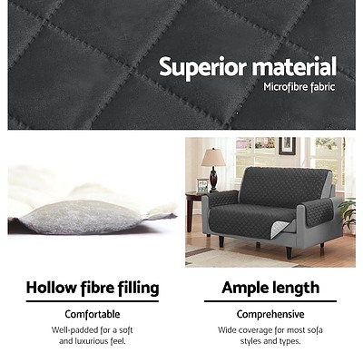 Sofa Cover Quilted Couch Covers Protector Slipcovers 2 Seater Dark Grey - Brand New - Free Shipping