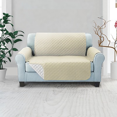 Sofa Cover Quilted Couch Covers Protector Slipcovers 2 Seater Khaki - Brand New - Free Shipping