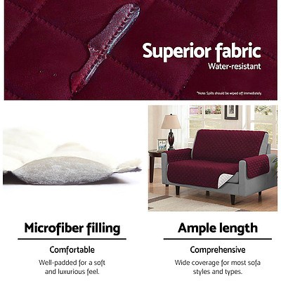 Sofa Cover Quilted Couch Covers Protector Slipcovers 2 Seater Burgundy - Brand New - Free Shipping