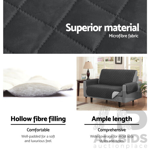 Sofa Cover Quilted Couch Covers Protector Slipcovers 3 Seater Dark Grey - Brand New - Free Shipping