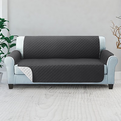 Sofa Cover Quilted Couch Covers Protector Slipcovers 3 Seater Dark Grey - Brand New - Free Shipping