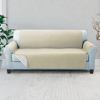 Sofa Cover Quilted Couch Covers Lounge Protector Slipcovers 3 Seater Khaki - Brand New - Free Shipping