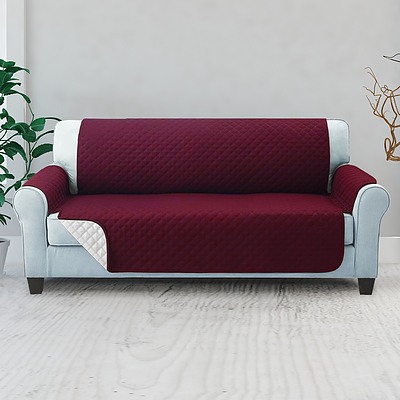 Sofa Cover Quilted Couch Covers Lounge Protector Slipcovers 3 Seater Burgundy - Brand New - Free Shipping