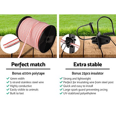 3km Solar Electric Fence Energiser Charger with 400M Tape and 25pcs Insulators - Brand New - Free Shipping