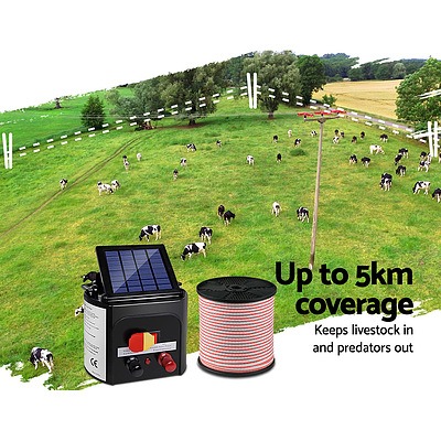 5km Solar Electric Fence Energiser Charger with 400M Tape and 25pcs Insulators - Brand New - Free Shipping