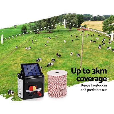 3km Solar Electric Fence Energiser Charger with 500M Tape and 25pcs Insulators - Brand New - Free Shipping