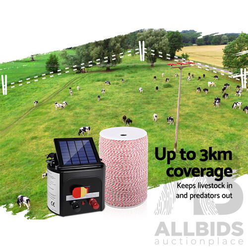 3km Solar Power Electric Fence Energiser Charger - Brand New - Free Shipping