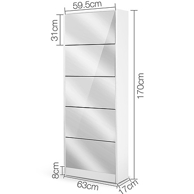 5 Drawer Mirrored Wooden Shoe Cabinet - White - Brand New - Free Shipping