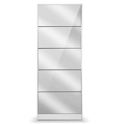 5 Drawer Mirrored Wooden Shoe Cabinet - White - Brand New - Free Shipping