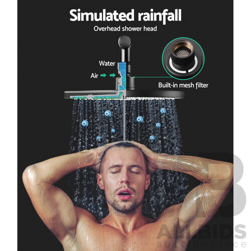 9 inch Rain Shower Head Round Wall Bathroom Arm Handheld Spray Bracket Rail Mat Black
