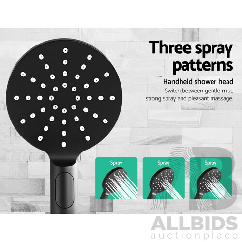 Round 9 inch Rain Shower Head & Taps Set Bathroom Handheld Spray Bracket Rail Mat Black