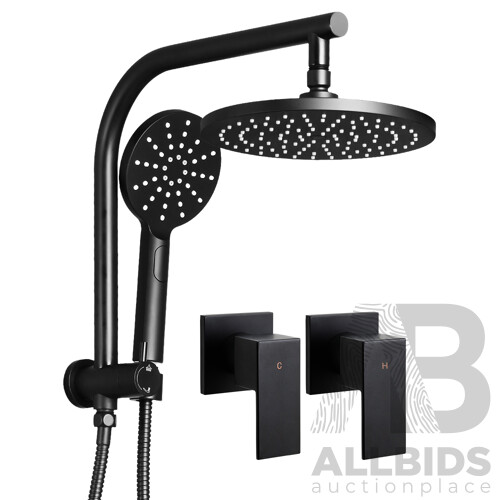 Round 9 inch Rain Shower Head & Taps Set Bathroom Handheld Spray Bracket Rail Matte Black - Brand New - Free Shipping