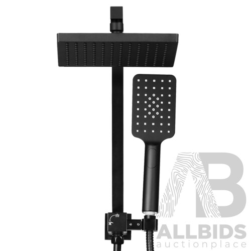 8 inch Rain Shower Head Square Wall Bathroom Arm Handheld Spray Bracket Rail Mat Black - Brand New - Free Shipping