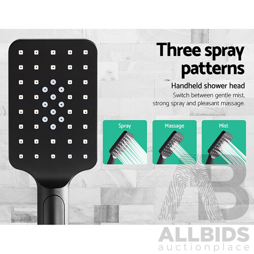 Square 8 inch Rain Shower Head & Taps Set Bathroom Handheld Spray Bracket Rail Mat Black - Brand New - Free Shipping