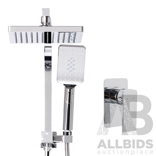 8 inch Rain Shower Head Square Wall Bathroom Arm Handheld Spray Bracket Rail Chrome - Brand New - Free Shipping