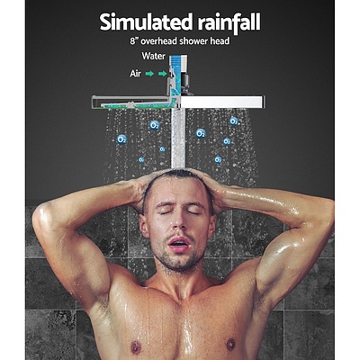 WELS 8'' Rain Shower Head Set Square Handheld High Pressure Wall Chrome