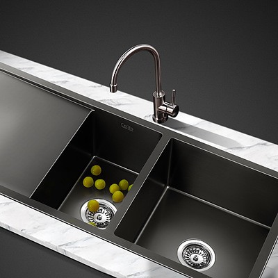Stainless Steel Kitchen Sink 100X45CM Under/Topmount Laundry Double Bowl Black - Brand New - Free Shipping