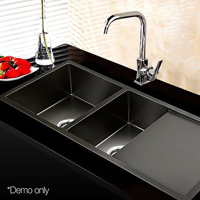 Stainless Steel Kitchen Sink 100X45CM Under/Topmount Laundry Double Bowl Black - Brand New - Free Shipping