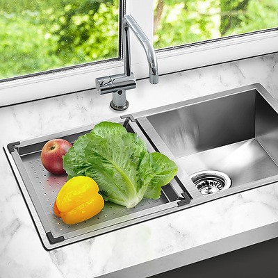 Stainless Steel Square Double Sink & Colander - Free Shipping