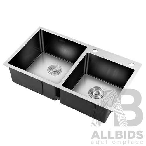 Stainless Steel Kitchen Sink 800X450MM Under/Topmount Laundry Double Bowl Silver