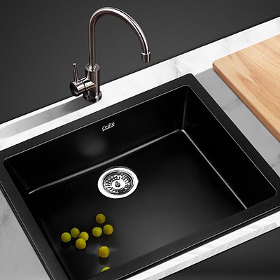 Stone Kitchen Sink 610X470MM Granite Under/Topmount Basin Bowl Laundry Black - Brand New - Free Shipping